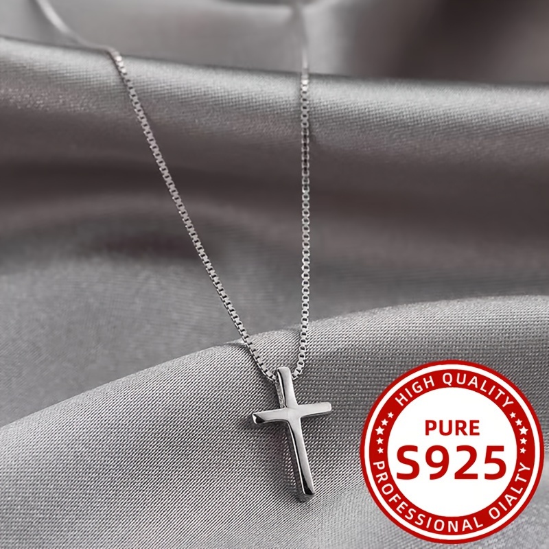 1pc 925 silver cross pendant necklace 1pc elegant 925 sterling silver cross pendant necklace for women clavicle chain versatile for and gifting holiday theme silver plated accessory details 4