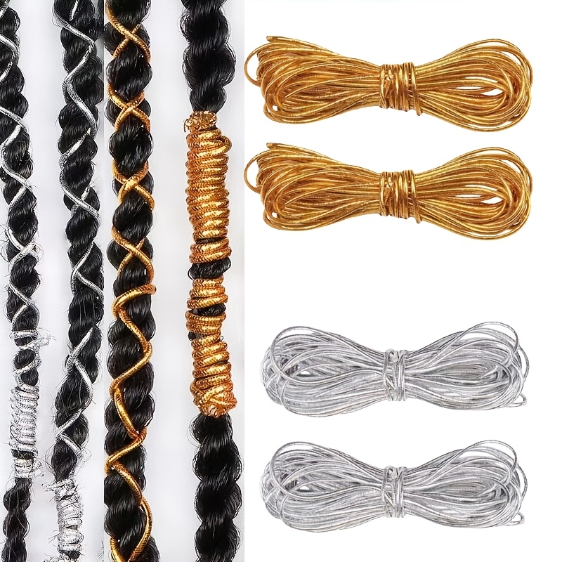 TEMU Adiciones para el cabello largo con estilos plateados y dorados, diseñados para trenzas africanas. decoraciones incluyen cordones elásticos