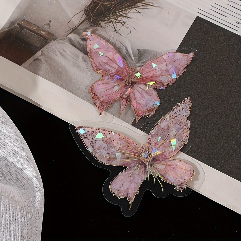 1 Pack/20pcs, pink crystal butterfly three-dimensional Butterfly Hand Account DIY Decorative Stickers Junk Journal Decor Supplies, DIY Junk Journal Decoration Label Stickers, Party Favor