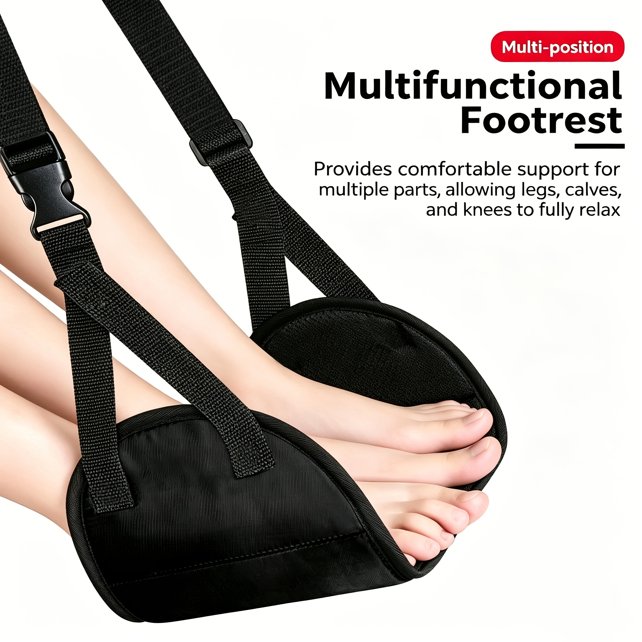 TEMU 1 X Nylon Travel Foot Hammock - Portable And Comfortable, Adjustable Straps With Durable Metal Buckles, . Ideal For Office, Airplane, And Train