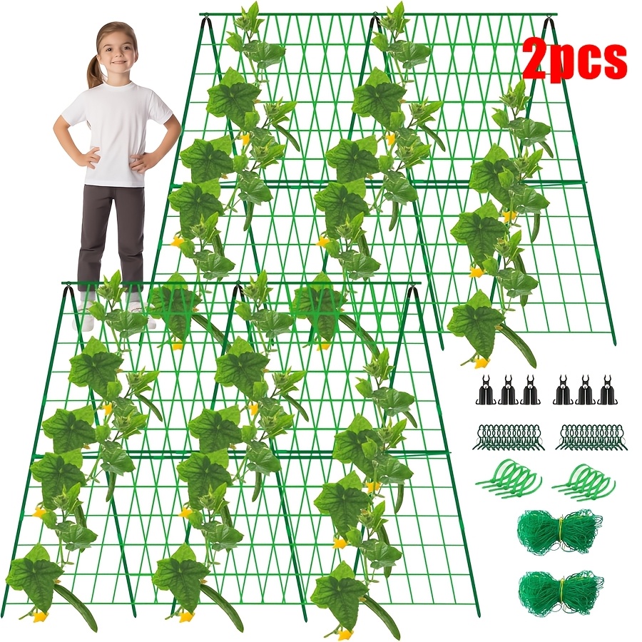 TEMU 2 Packs Cucumber Trellis For Raised Beds, 31 Inch Adjustable Size Garden Trellis For Climbing Plant Outdoors With Climbing Net And Plant Support