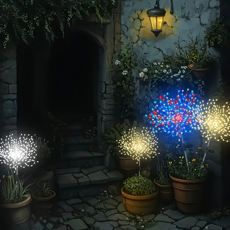 FACHOI 60/200 LED Solar de Exterior con Sensor y Regulable, Fuegos Artificiales Blanco Cálido, Adecuado para Iluminación de Jardín, Patio, Césped, Terraza, Camino, Fácil Instalación, 8 Modos, para Decoración de Villa