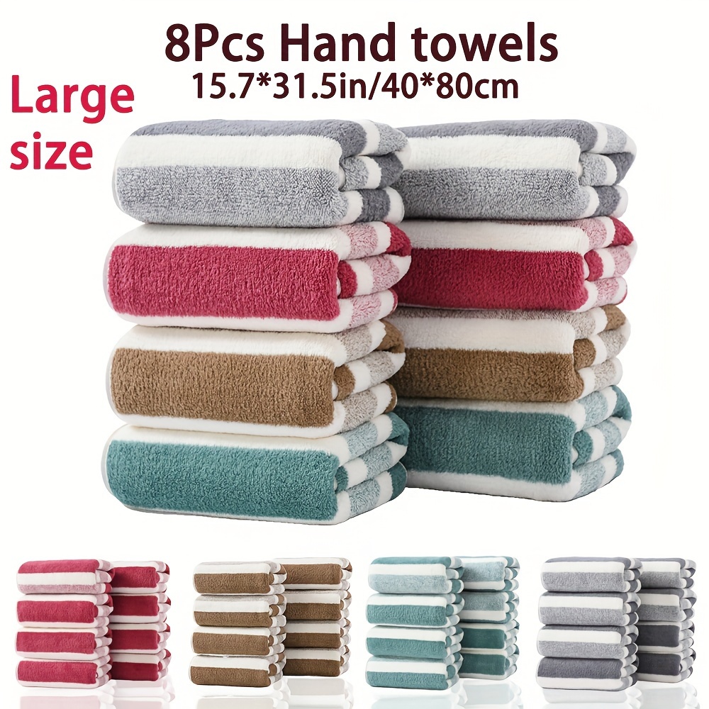 

8pcs Striped Microfiber Hand Towel, Absorbent & Quick-drying Showering Towel, Super Soft & Skin-friendly Bathing Towel, For Home Bathroom, Ideal Bathroom Supplies