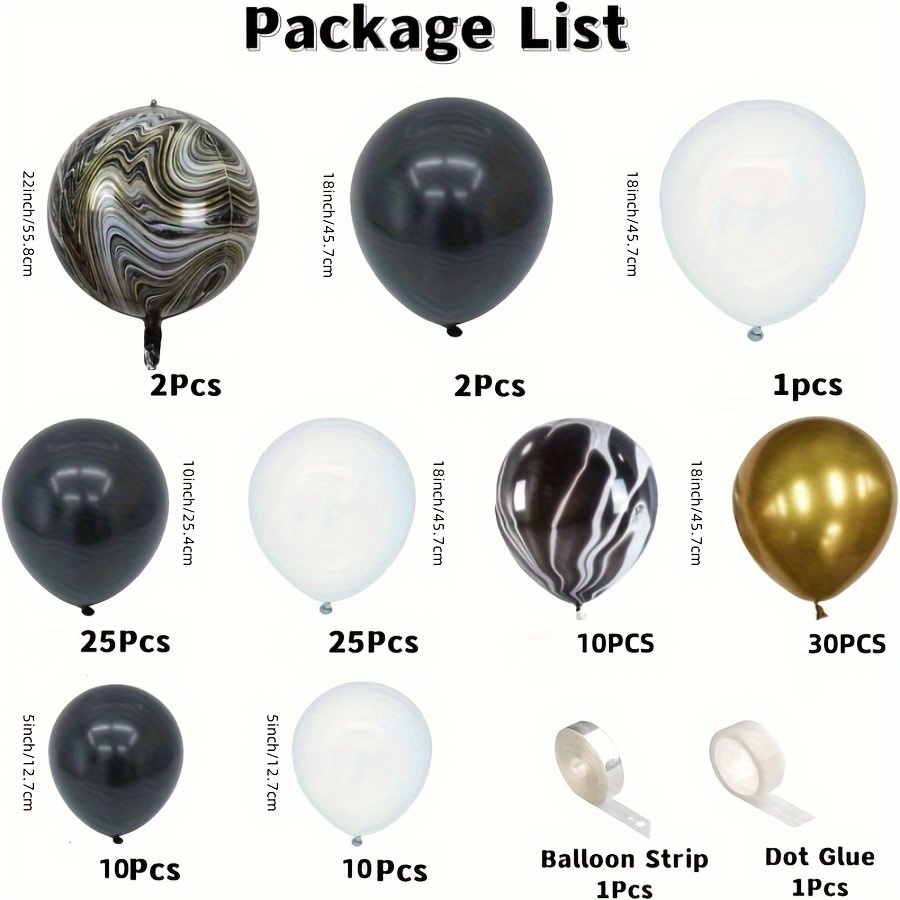 TEMU Black And Arch Garland Set - Party White Foil Balloons For Birthday Graduation Wedding And Bridal Shower Retirement Bachelorette Anniversary