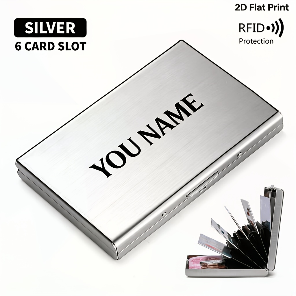 TEMU High-end Personalized Customization, Laser Engraving, Rfid Anti-theft Card Holder For Men - Stylish Black Metal Wallet, Multi-functional