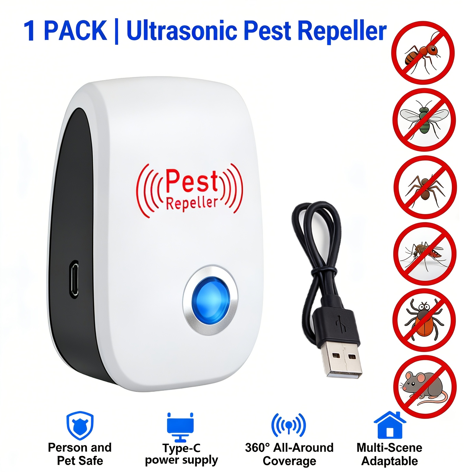 Image of 2026 New Ultrasonic Insect Repeller, Usb Powered, Smart 25-65khz Sound Frequency, Can Mice, Mosquitoes, , Flies And Most Pests Hearing Range, Suitable For Bedroom, Kitchen, Office, Car