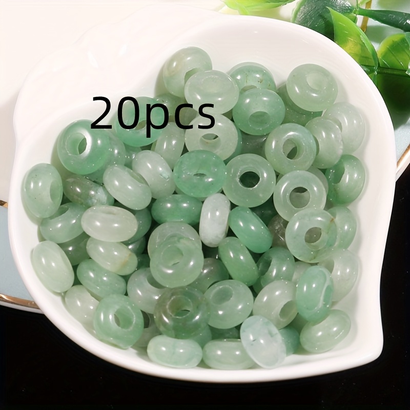 TEMU 2D Flat - 20 Stück Flache Perlen Großes Loch Abakus Perlen Polierte Natürlicher Rosenkaiserstein Grüner Aventurin Runde Perlen Charms