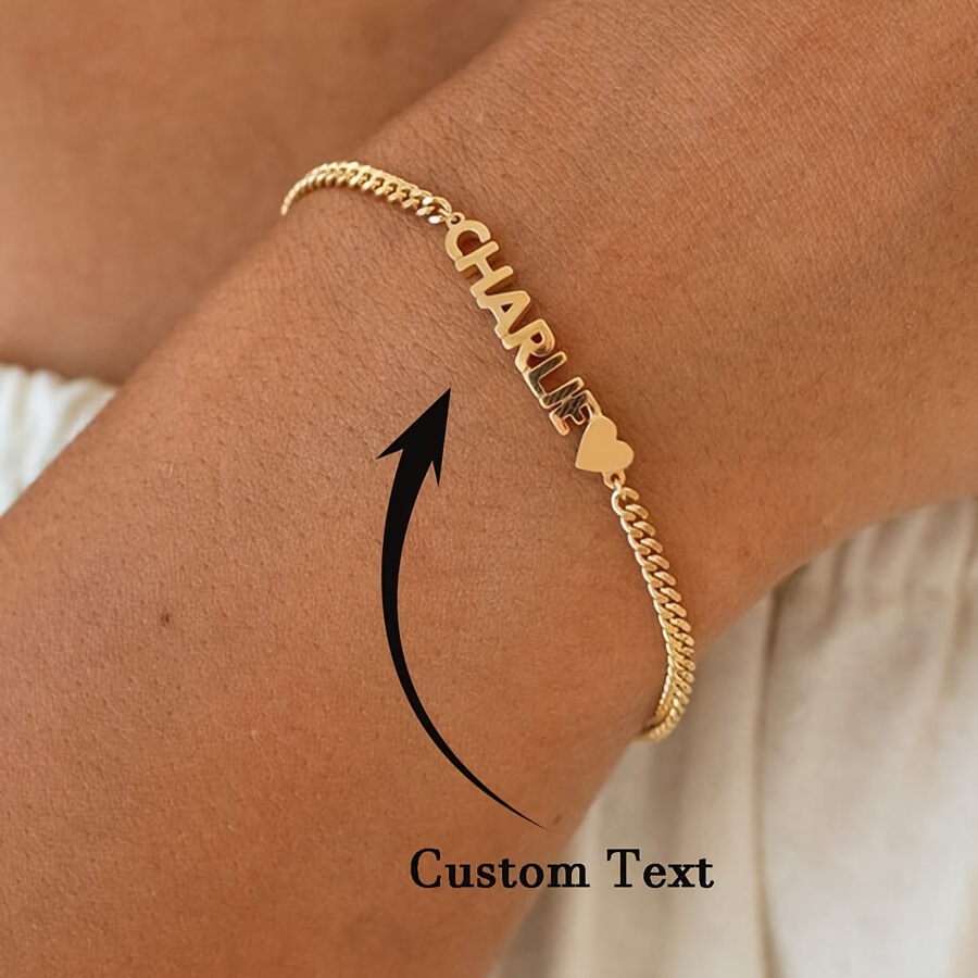 E-shop 1 Goldenes und Silbernes Personalisiertes Namensarmband, Edelstahl Herz-Anhänger Armband, Einzigartiges Individuelles Schmuckgeschenk für Paare,
