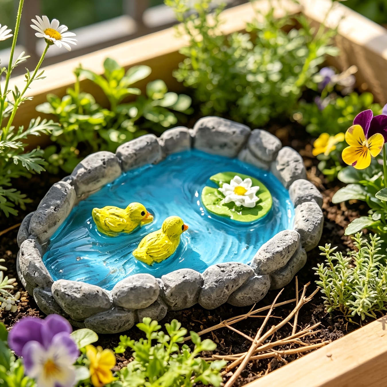 TEMU 1 pièce Ornement miniature d'étang en de résine avec canards et nénuphar - Réaliste, convient pour de , la décoration de diorama de maison de