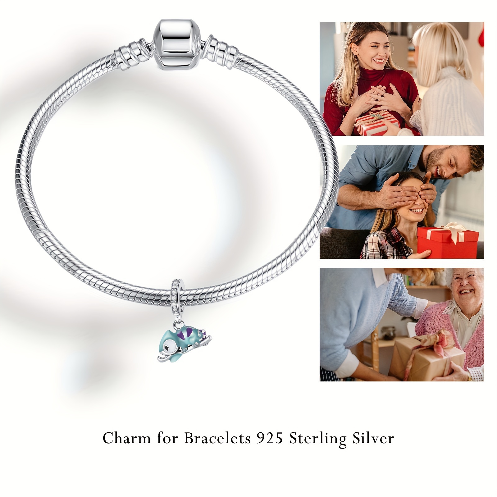 925 Silver Women's Chameleon Dangle Charm for Moment Bracelet & Necklace