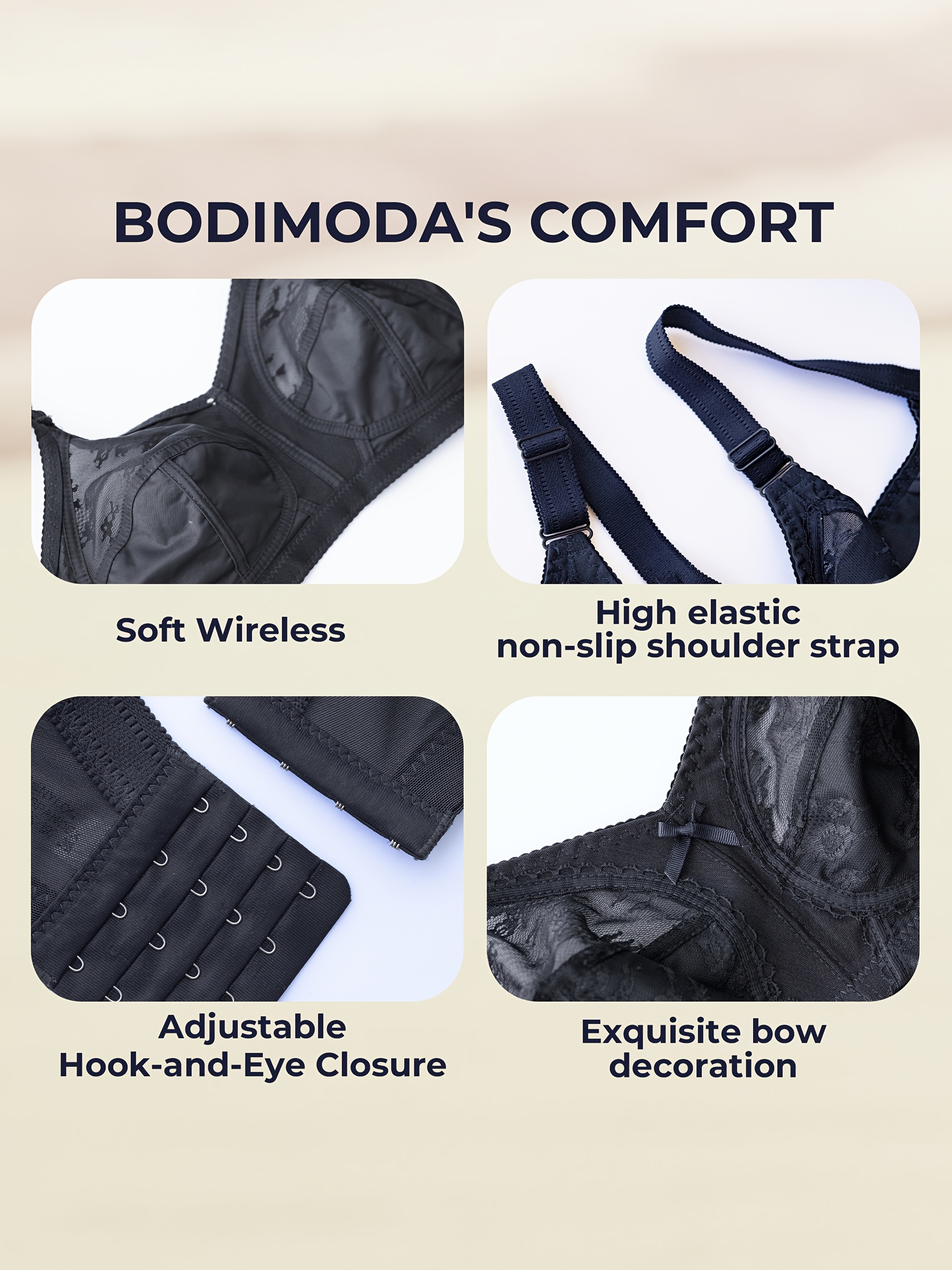 PLUS BRA, Underwire-Free Full Coverage Bra, PUSH UP Bra with Classic Three-Piece Structure in Sheer Fabric, Sexy Contrast Lace, Wide Shoulder Straps, Back Shaping and Side Reduction, 100DD, 105D