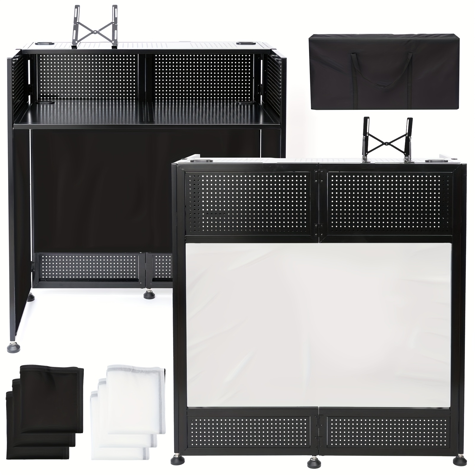 TEMU Portable Dj Booth With Heavy-duty Metal Frame - Extra Large 20x40x45" Stage Booth, Dual Dj Tables, Laptop Holder & Cable , Carry Bag -