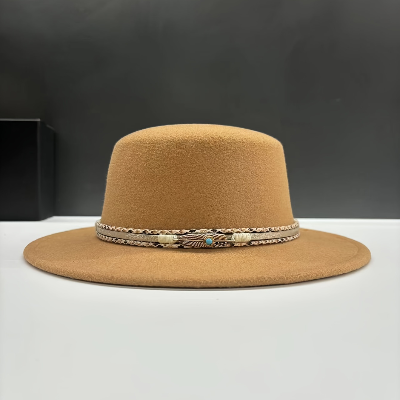 

Elegant Women's Hat With Turquoise Belt - Vintage-inspired, Wide Sun Protection Cap For