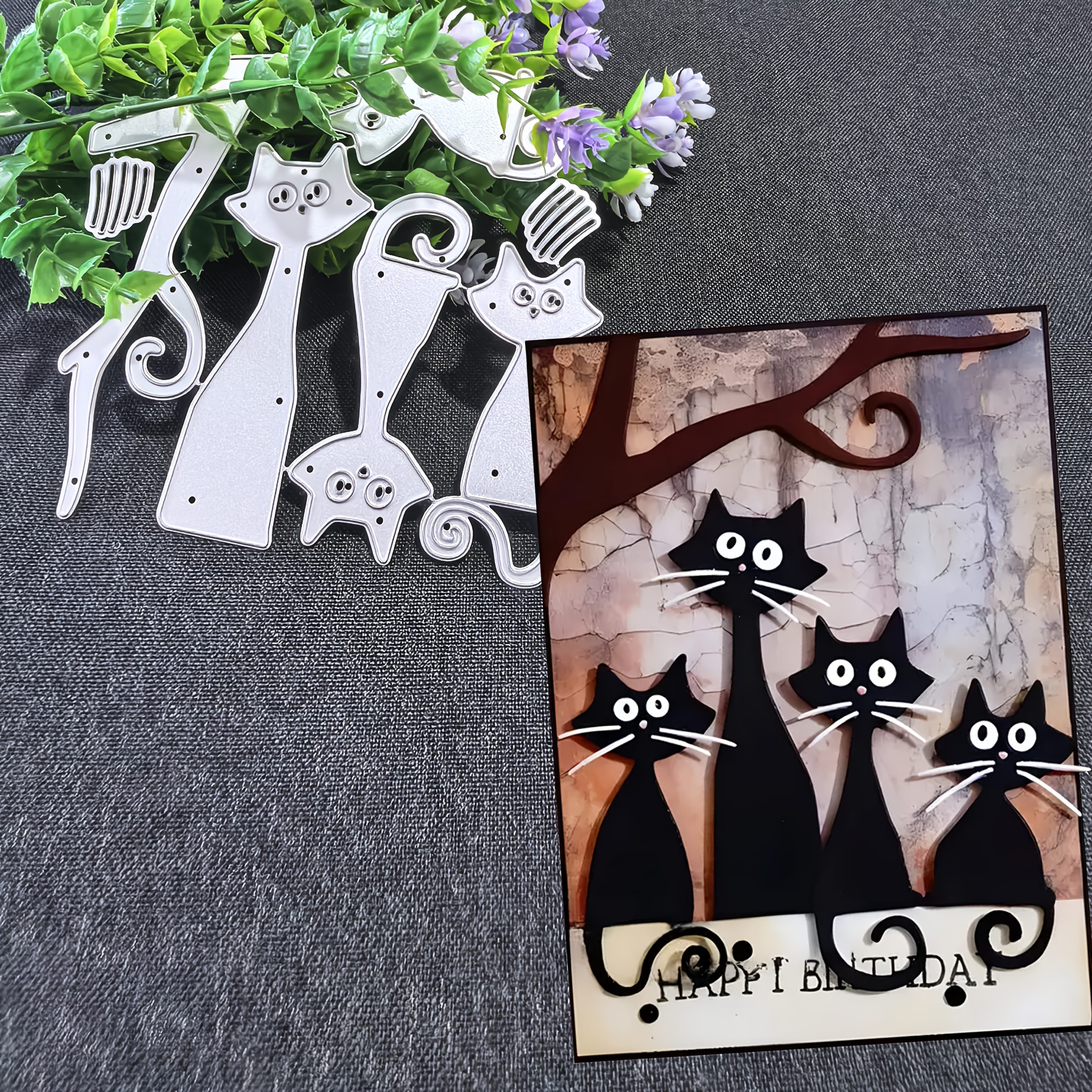Image of 1pc Cats Metal Cutting Dies, Diy Scrapbooking Decoration Embossing Die Cuts, Greeting Card Making Stencil, Suitable For Album Card Making, Handmade Card Tools