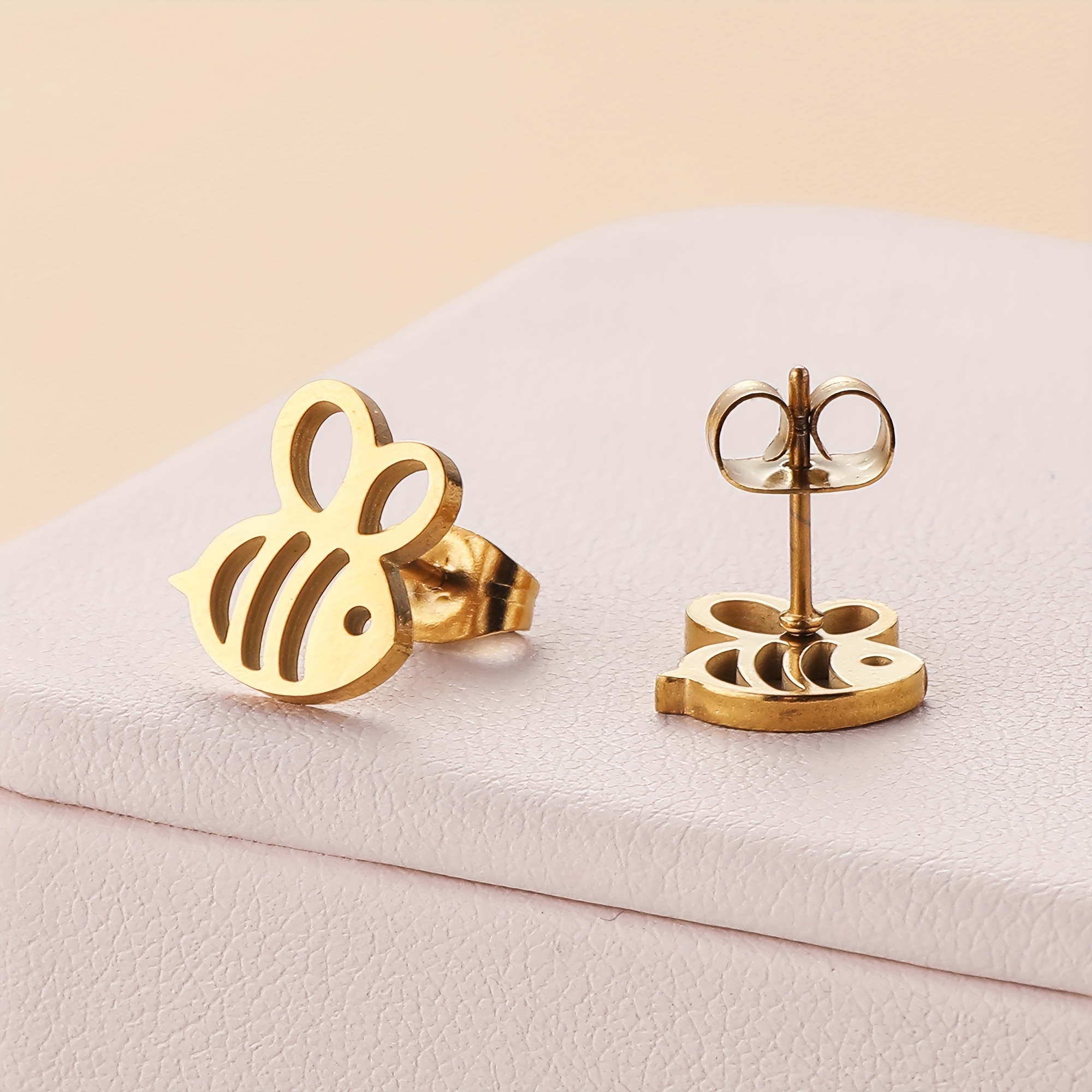 Image of Elegant Golden-tone Bee-shaped Earrings For Women - Stainless Steel, 18k Golden Plated, Perfect For Daily Wear, Daily Wear Earrings|elegant Earrings|goldtone Finish
