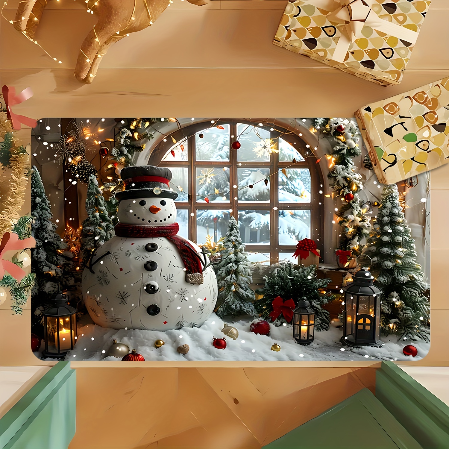 

Christmas Snowman - Non-slip, Absorbent Door Mat For Indoor/outdoor Use - Living Room, Kitchen, Bedroom & Farmhouse Decor - Flannel Material With 0.47" Sponge Padding