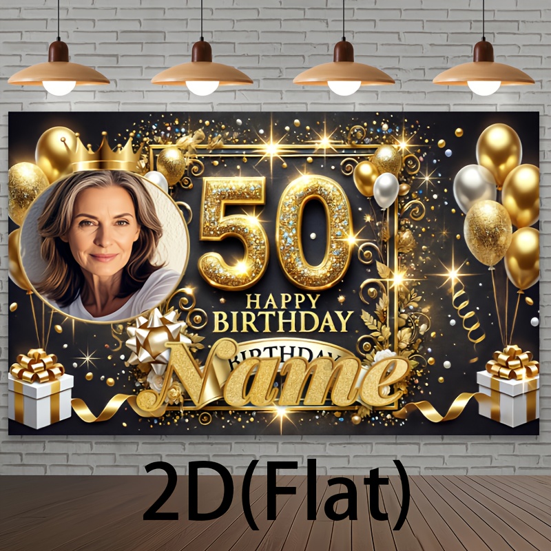 2d customizable 1pc large 2d happy birthday banner with personalized name photo   floral print multi functional party wall tapestry for indoor outdoor use perfect gift for     party decorations indoor outdoor decor elegant design durable fabric best for christmas   thanksgiving