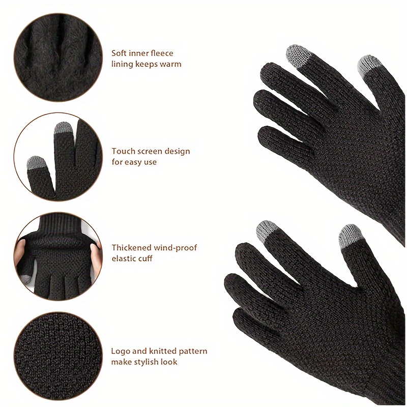 Ensemble 3 en 1 pour l'hiver : Bonnet, écharpe et gants tactiles pour hommes et femmes - Tricot chaud doublé en polaire, vêtements d'hiver pour femmes, gris foncé