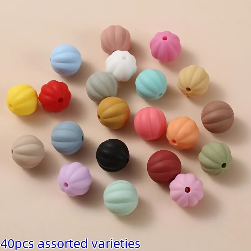 TEMU 40pcs 15mm Random Mix Silicone Lantern Beads - Multicolor Assorted Glossy & Matte Beads For Jewelry Making, Bracelets, Necklaces, Keychains -
