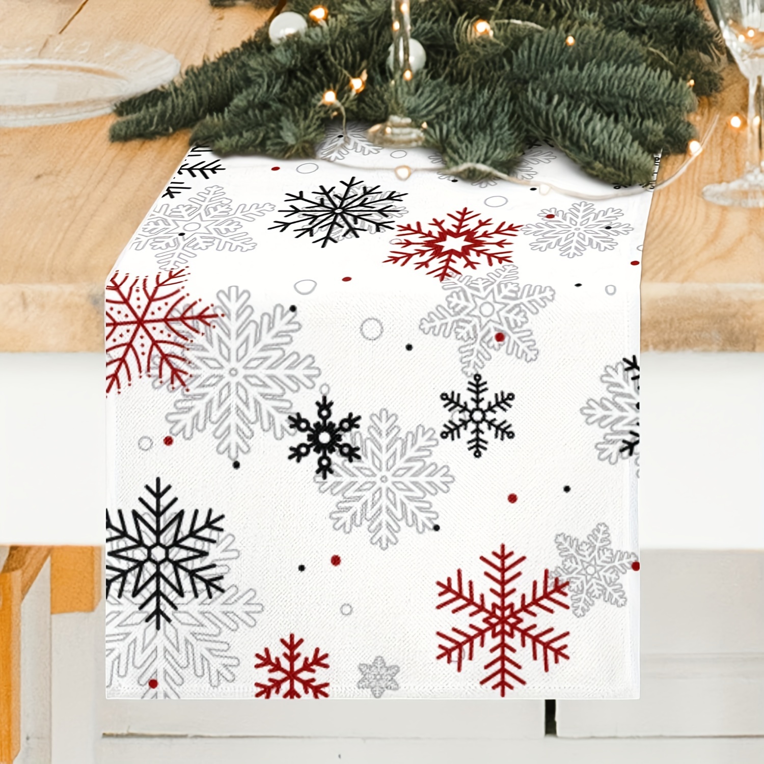 TEMU 1pc, Christmas Table Runner Long Christmas Snowflake Table Farmhouse Christmas Decorations Interior Home Decoration13 X 36, 13 X 48, 13 X 72, 13