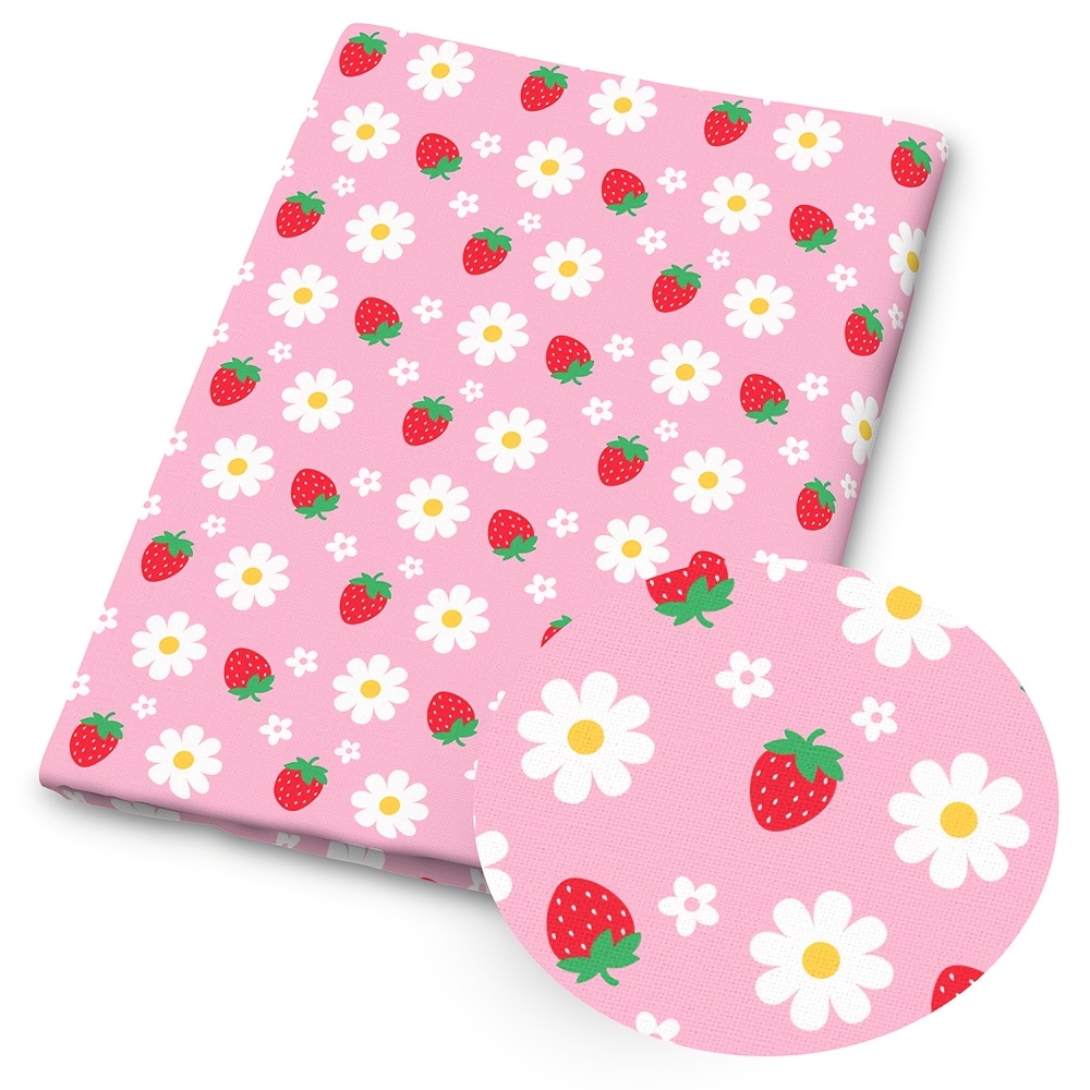 TEMU Tissu à imprimé fraise, 1 pièce - 59 x 19,68 pouces (150 x 50 cm) - Tissu en polyester prédécoupé avec de fraises rose pastel - Convient pour la