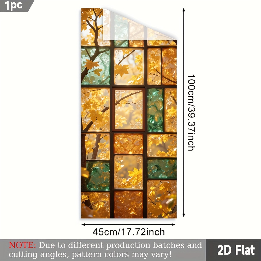 TEMU 1 Roll With Autumn Glass Blocks 2d Window Film. Pvc Static Adsorption , 45x100cm. Homeart Decoration Removablereusableprivacy Protectioneasy To