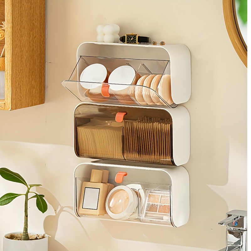

1pc Wall-mounted Makeup Storage Box, Hanging Storage Rack With Lid, Transparent Cosmetic Storage Box, Space Saving Storage And Organization For Kitchen, Bedroom, Bathroom