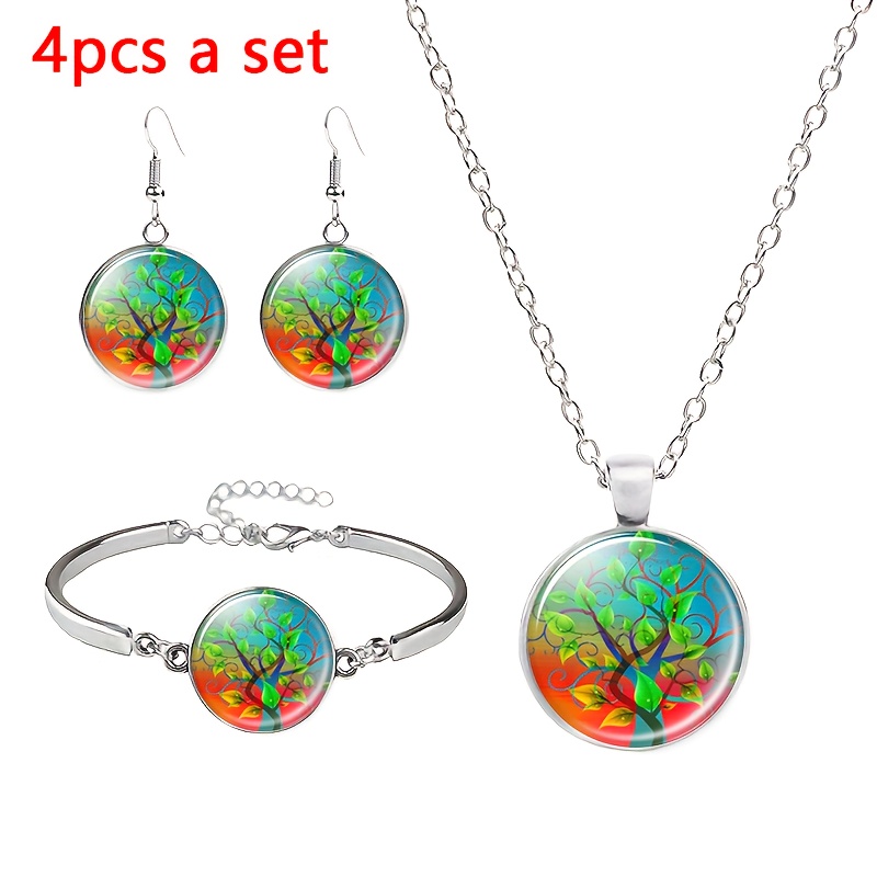 4pc Multi-Color Tree Texture Artistic Jewellery Set