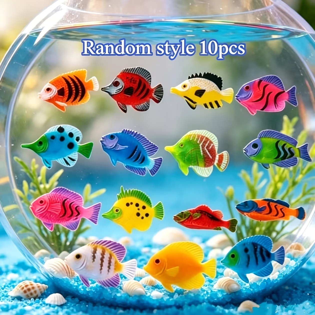 TEMU 10pcs Random Style Floating Ornamental Fish Set, Multi Color Realistic Plastic Decor, Aquarium & Bathroom Themed Decorative Ornaments