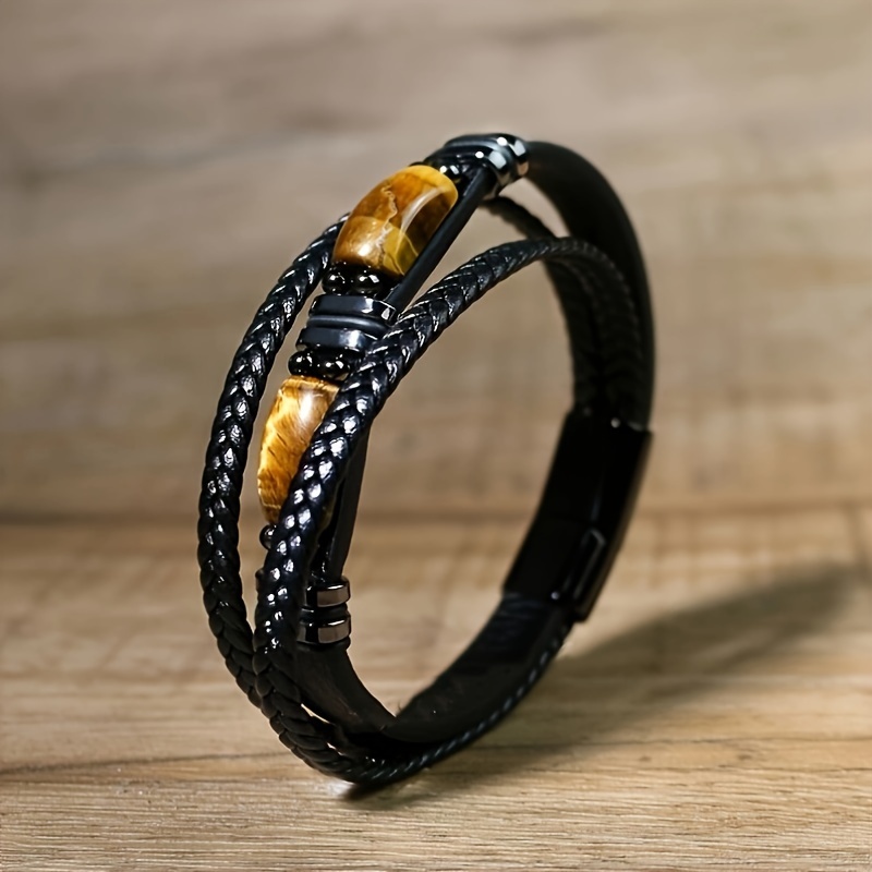 Three Layer Tiger's Eye Bracelet for Men