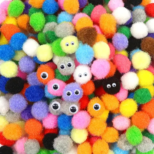 1900pcs 10 25mm multicolor high elastic pom pom balls with wiggle eyes for diy crafts decorations colorful pom poms balls for crafting handmade gifts for friends lovers suitable for diy wedding dress decoration holiday mothers day gift making childrens toys pet toys