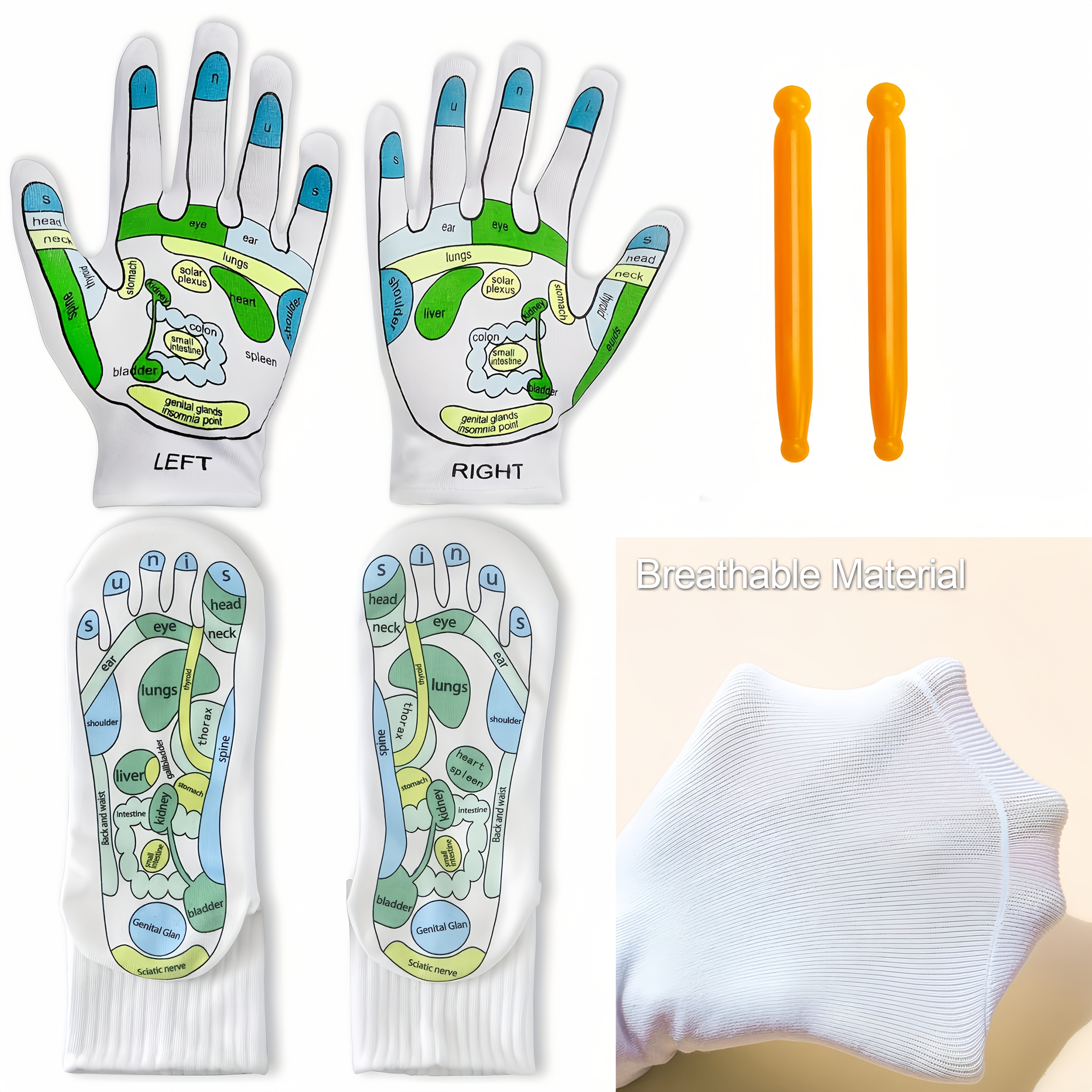 Image of 4pcs Massage Glove And Sock Set: Comfortable Socks, Gloves, And Gel Stick, Triangle Bird - Perfect Gift For New Year, Spring Festival, Valentine's Day, And More, Ideal For For Parents And Elders