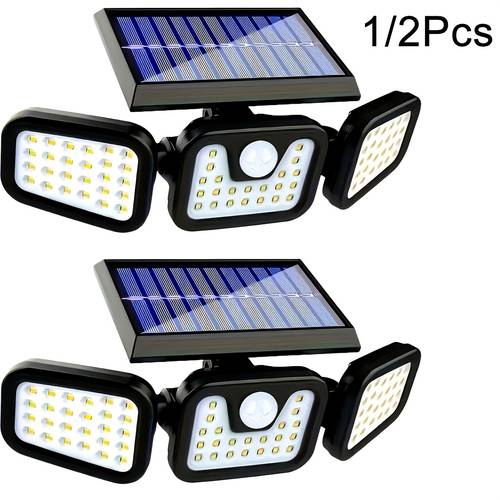 1 2 pack solar outdoor three head sensor wall light solar fence light 74 leds 3 270 wide angle lighting ip65 outdoor light suitable for garden courtyard terrace and porch lighting