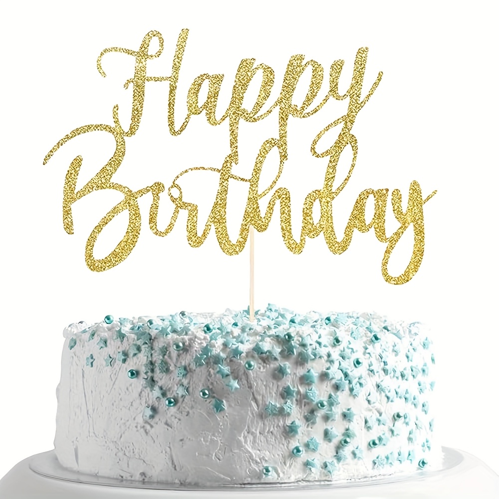 1pc Happy Birthday Cake Topper Glitter Cake Pick For Birthday Anniversary Celebration Party Cake Decoration Supplies