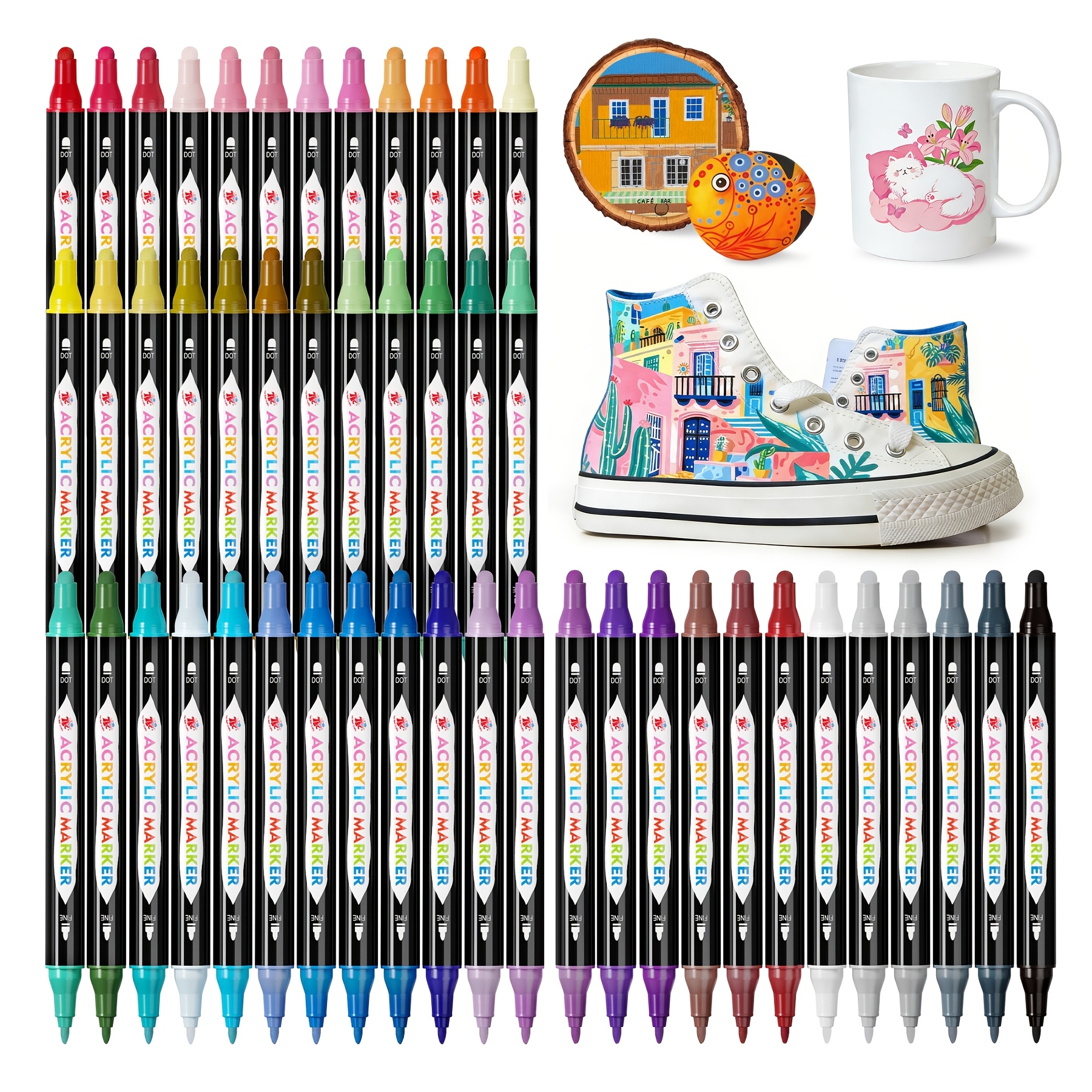 TEMU TBC The Best Crafts Stylos à à Double Pointe 48 Couleurs - Séchage Rapide Pointe Fine et Pointe Ronde Adaptés au Papier, Tissu, Verre, Bois, -