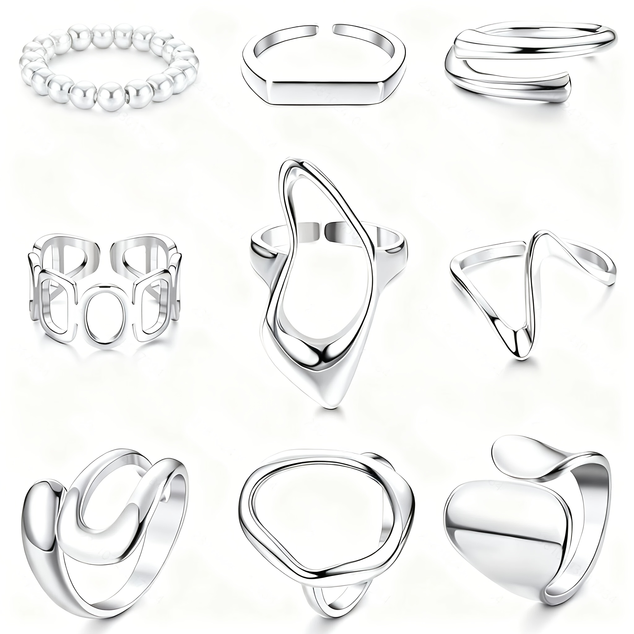TEMU 9pcs Stackable Rings Set For Women, Mixed Styles Minimalist Vintage Knuckle Midi Rings Pack, Statement Fashion Finger Jewelry For Party Birthday