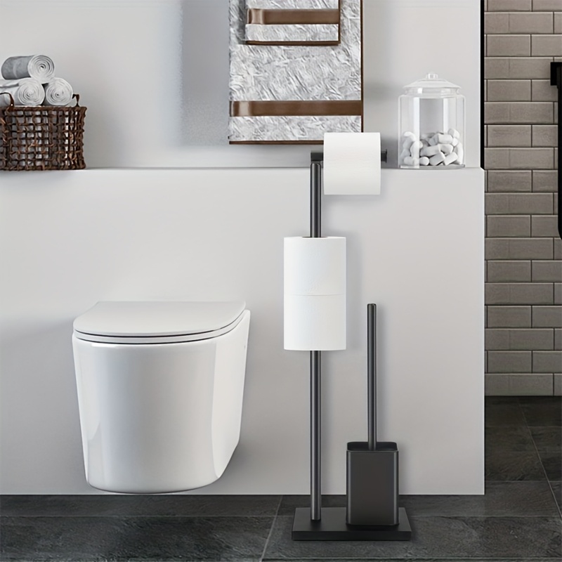 multifunctional toilet paper holder and brush set stainless steel self   freestanding black
