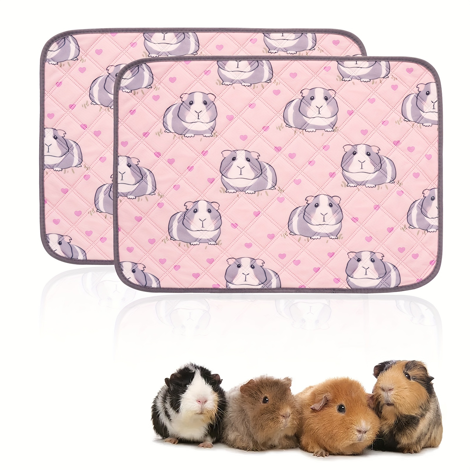 

2pcs Pink Print Guinea Pig Cage Mats - Washable, Reusable & Bedding For Small Pets, Rabbits, - 18x24in