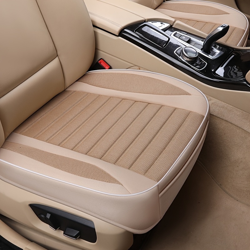 TEMU 1pc Breathable Linen Texture Car Seat Covers With Storage Pockets, Comfortable And Durable Fit For Most Cars