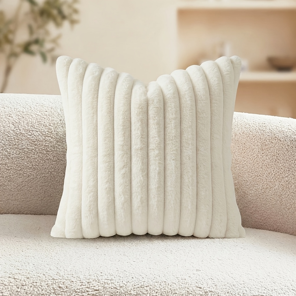 TEMU 1pc, Housse de coussin douce et moelleuse en peluche rayée, Housse de coussin de décoration intérieure moderne pour canapé, voiture, lit, Taie