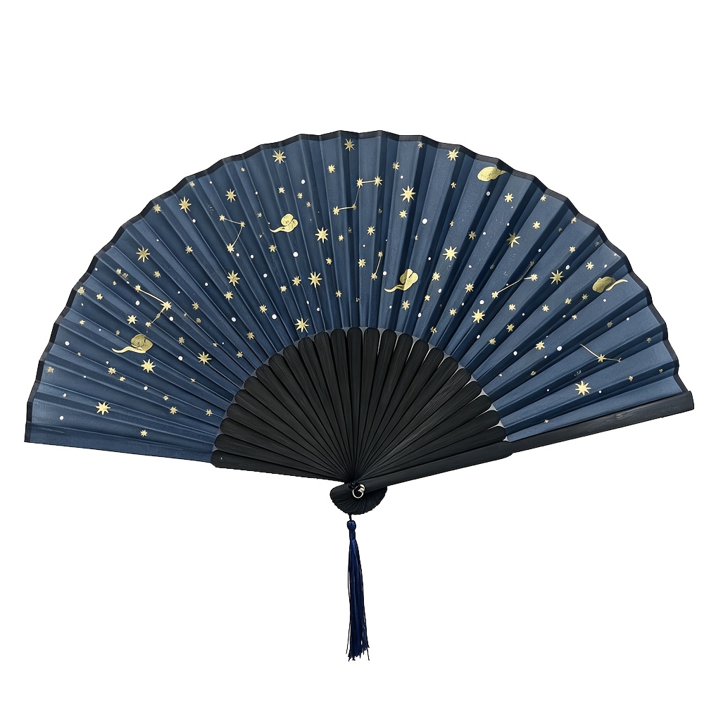 TEMU Starry Folding Hand Fan With Dark , Rib Portable Foldable Fan, Constellation Pattern Handheld Fan, Summer Cooling Accessory For Party Photoshoot