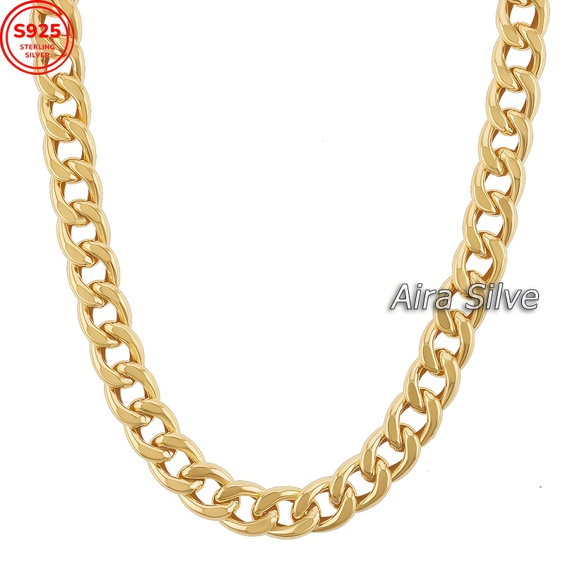 TEMU 925 Silver 5mm Cuban Chain Necklace, Men's Necklace, High-quality Men's Jewelry, Simple Accessory, Hip-hop Style, Rapper's Accessory, Women's