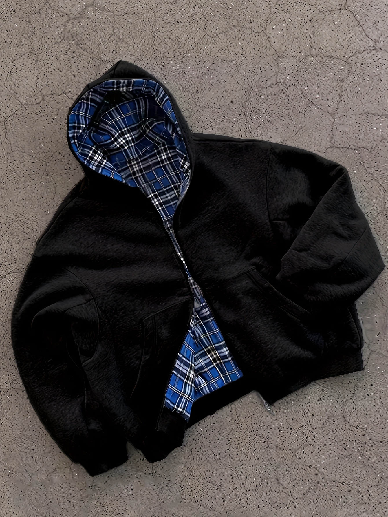 Y2K Retro Fashion Plaid Hoodie with Blue Plaid Lining