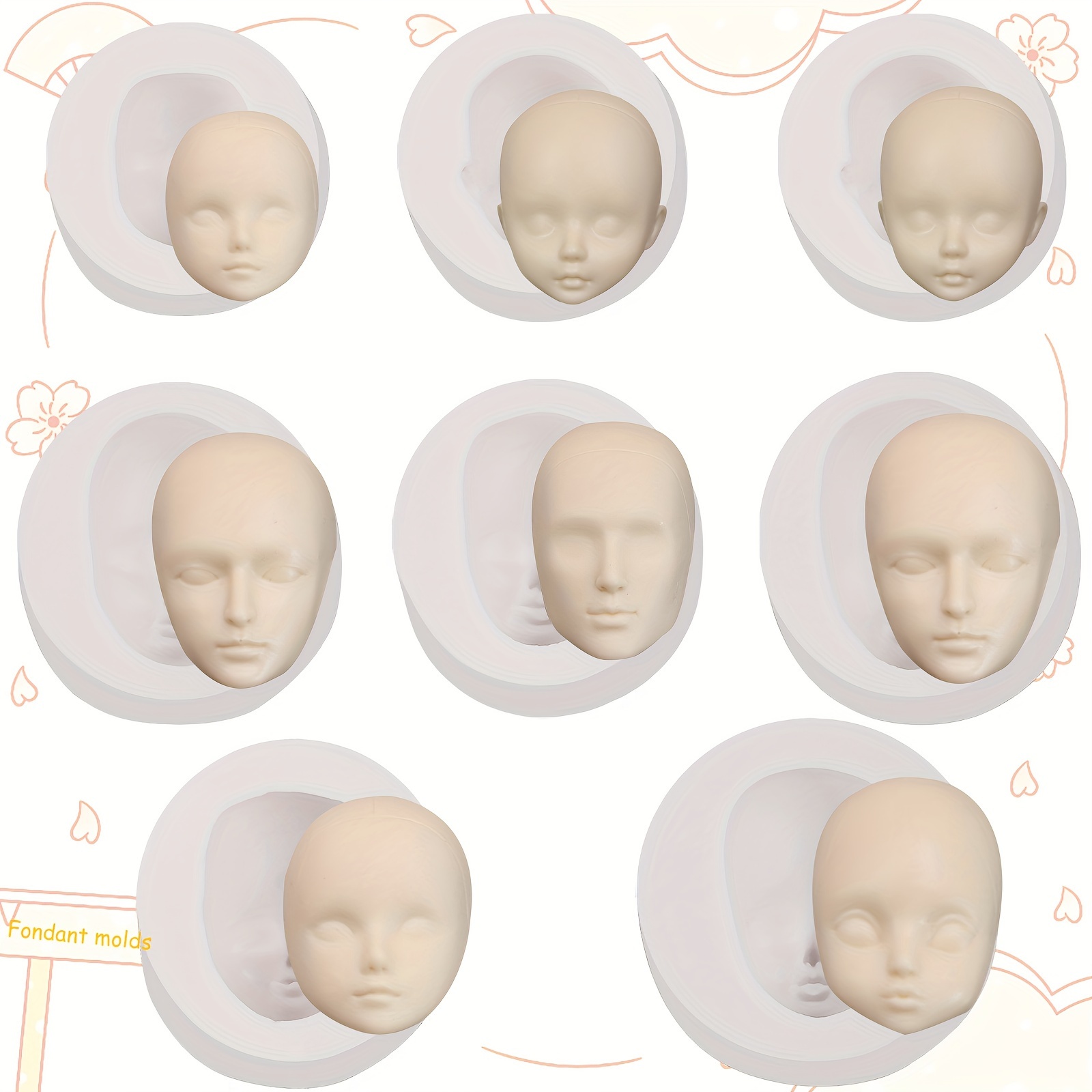 

8-pack Silicone Face Doll Molds, Baking Decor Mold For Cookies, Candy, Chocolate, Pancakes, Almond Sugar, Gum, Diy Crafts, Free From Bpa, Suitable For Christmas, , Easter, Father's Day, Mother's Day