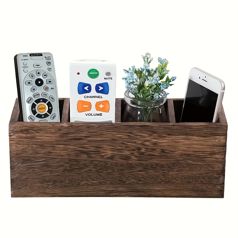 

Classic Wooden Remote Control Caddy - 3-compartment Desk Organizer - Customizable Storage For Devices, Utensils - Durable Multipurpose Holder For Bathroom, Bedroom, Vanity