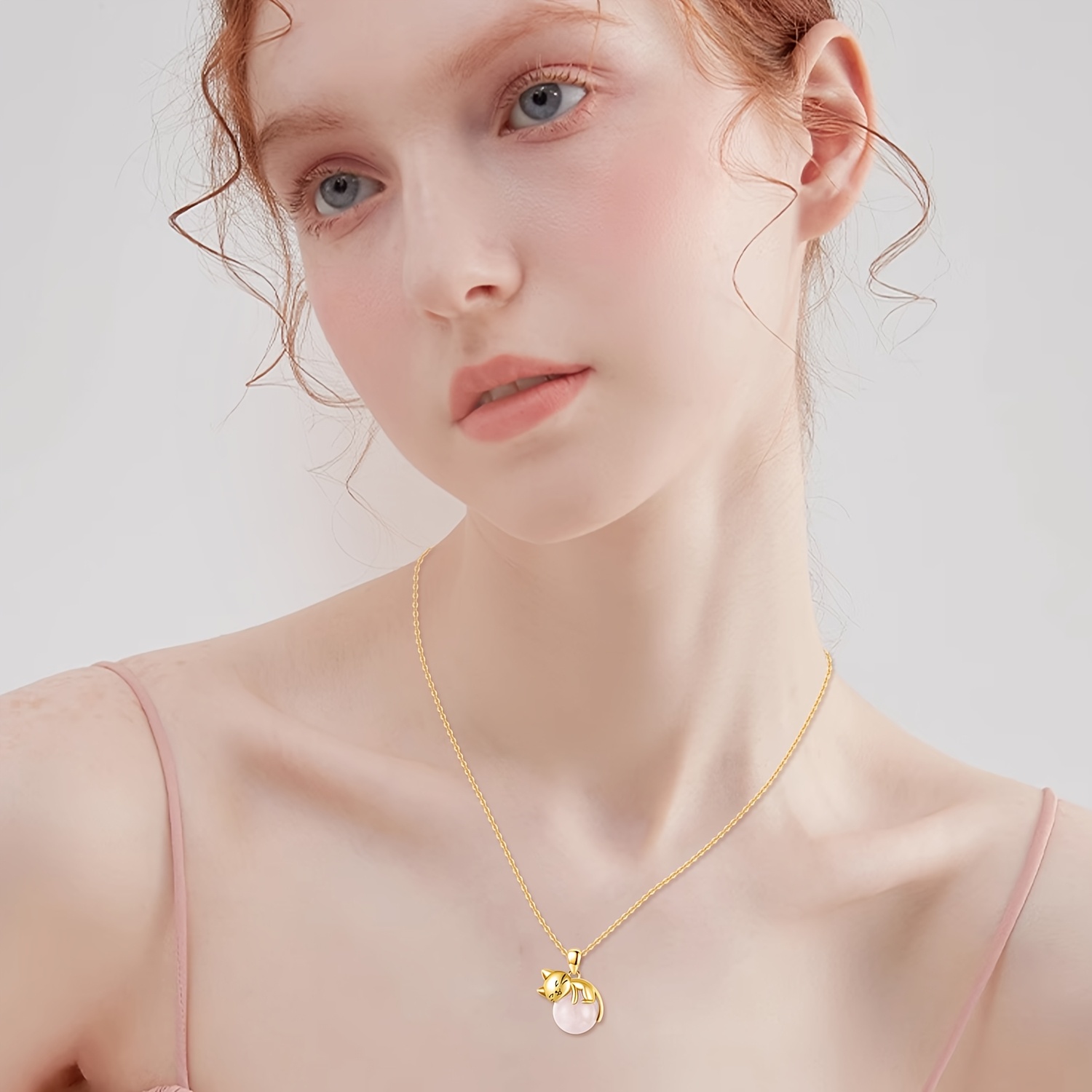 Women's Adjustable Chain Rose Gold Cat Necklace with 925 Sterling Silver