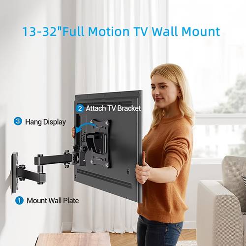 1pc Adjustable Wall-Mounted TV Stand with Tilt & - Heavy Duty 13.61KG Capacity, 15° Tilt & ° Swivel, for 10-32 LED/LCD TVs, VESA 100x100mm, with Pre-Drilled Holes, Space-Saving Design, Adjustable Height & Angle, Compatible with Flat Panel TVs up to 32 Inches, Wall-Mounted TV Stand for Home Theater Setup, Small Tv Wall Mount, Wall Mount For Tv, Tv Wall Mount