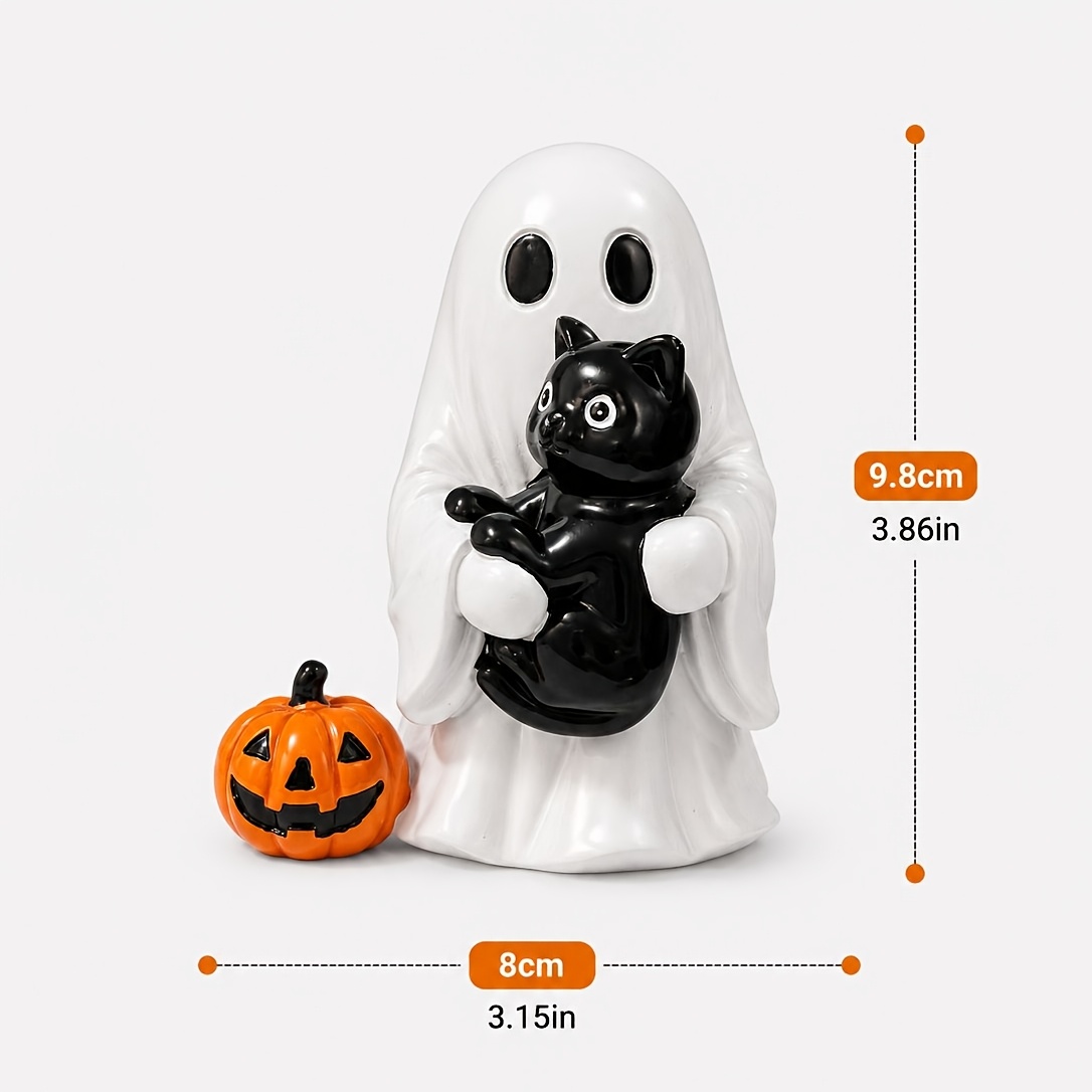 TEMU 1pc Cute Halloween Home Decor Holding Black Cat Figurine, Resin Spooky Season Decoration, Adorable Tabletop Ornament For Home Shelf Fireplace