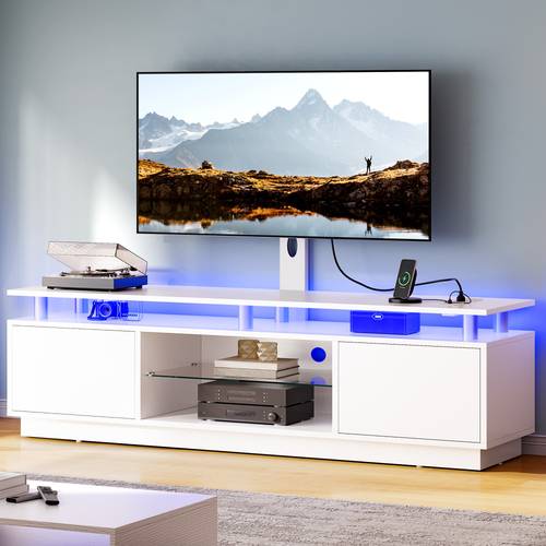 modern adjustable height tv stand with mount for 75 70 65 inch tvs center color changing led light strip media console with storage cabinets open shelves easy assembly best christmas gift