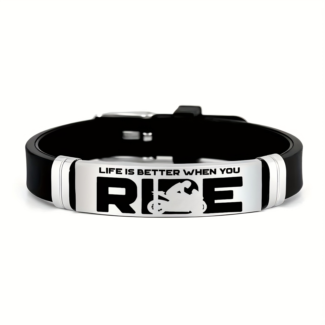 Image of Better When You Ride" Motorcycle Enthusiast Bracelet, Stylish Motorcycle-themed 202 Stainless Steel Silicone Wristband, Perfect Gift For Motorcycle Lovers